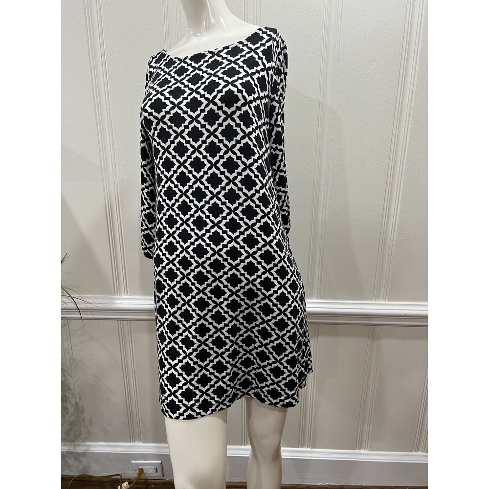 Hourglass Lilly Causal Dress Women's Size S- Black & White Geometric 3/4 Sleeve